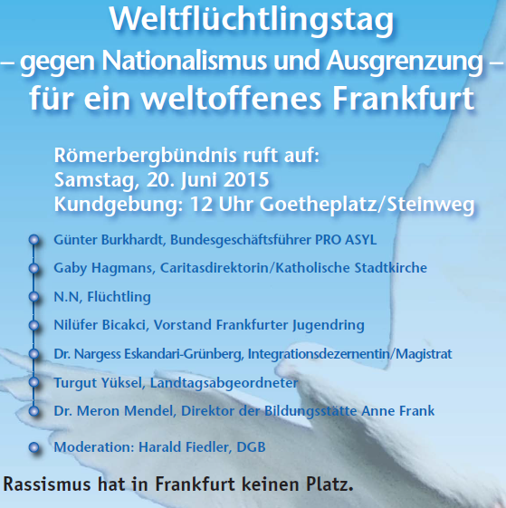 You are currently viewing 20.06 Frankfurt: Kein Raum für Neonazis – Weltflüchtlingstag gegen Nationalismus und Ausgrenzung